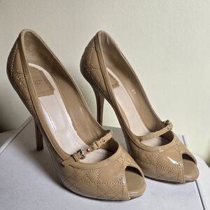 Dior Women's Tan Peep-Toe Heels